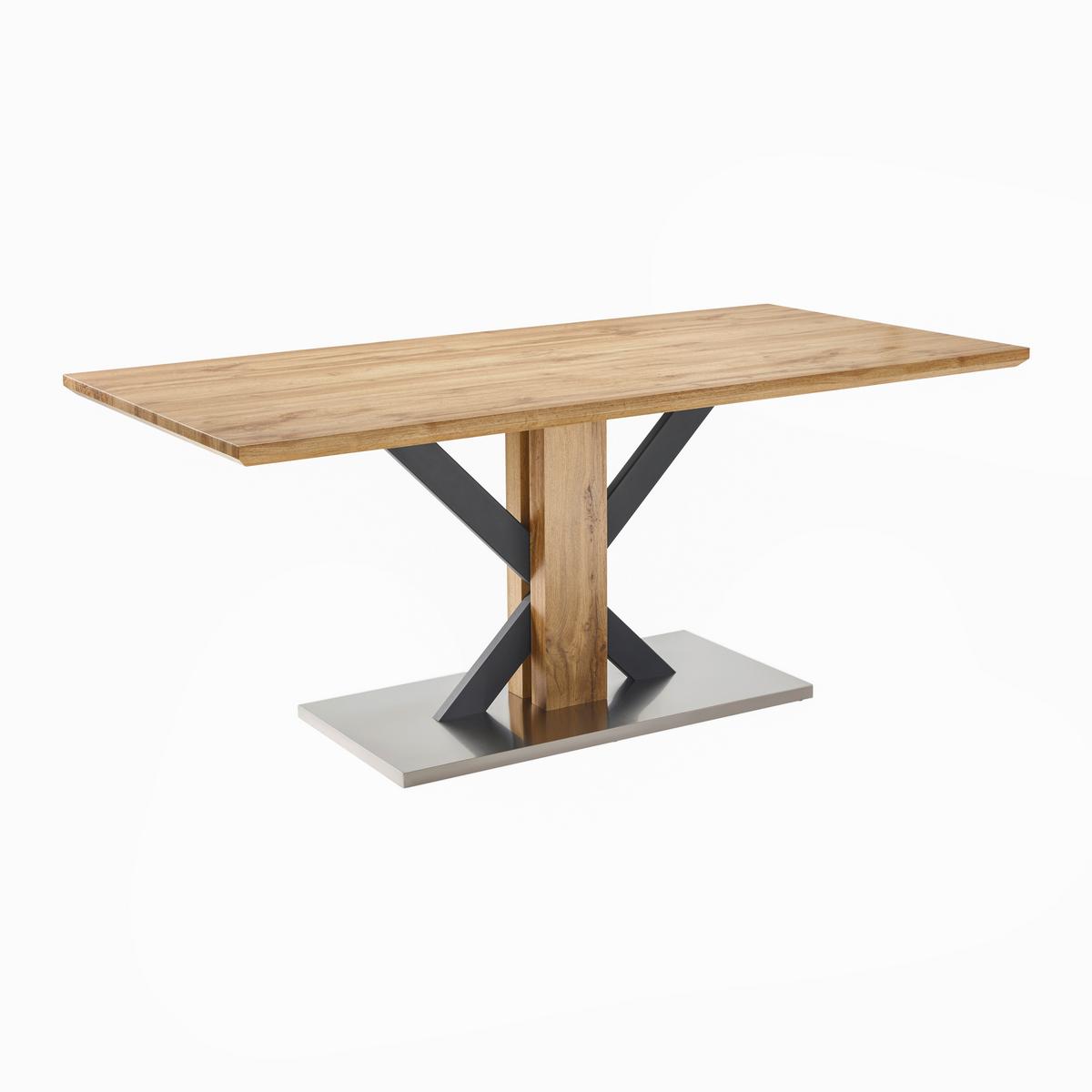 Esstisch Holz  "Klementin", ca. 180x90 cm - Edelstahlfarben/Eichefarben, Modern, Holzwerkstoff/Metall (180/76/90cm) - Bessagi Home