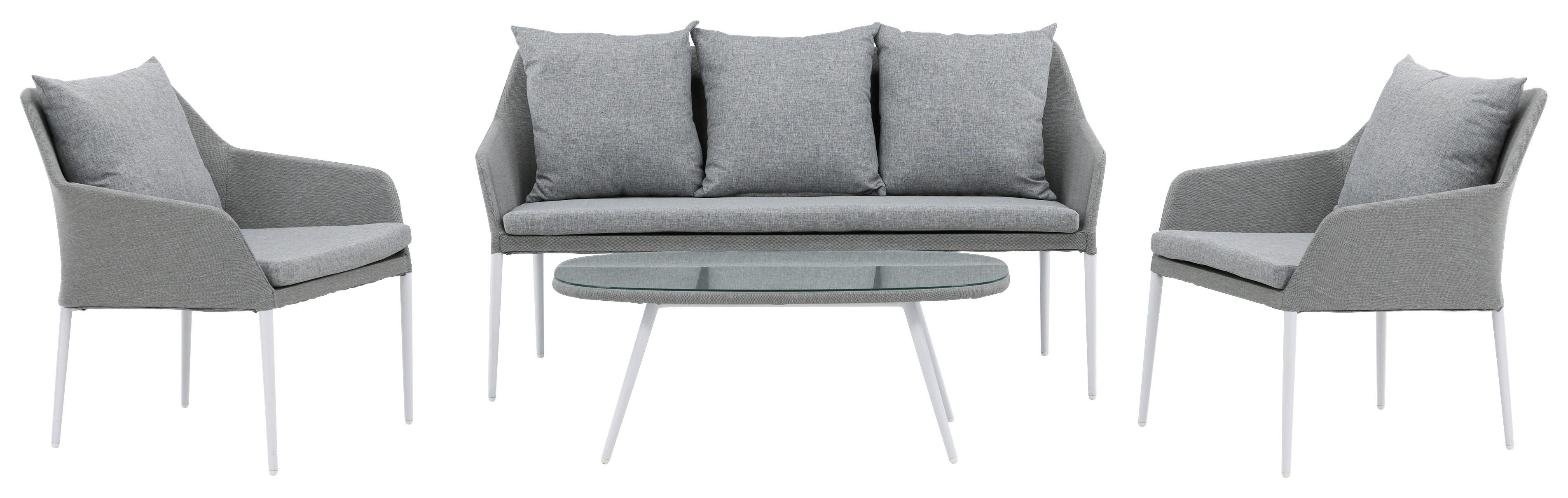 LOUNGEGARNITUR SPOGA - Weiß/Grau, KONVENTIONELL, Glas/Textil - Gardenson