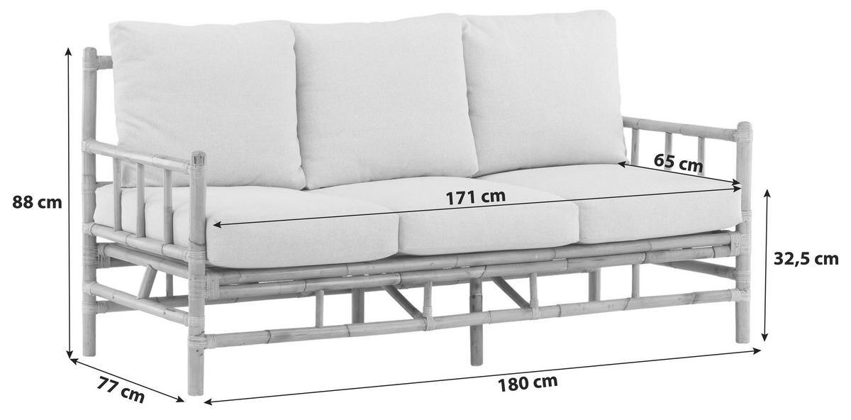 Loungesofa Cane Bambus Rattan ca. 180x77 cm - Hellbraun/Creme, KONVENTIONELL, Holz/Textil (180/88/77cm) - Gardenson