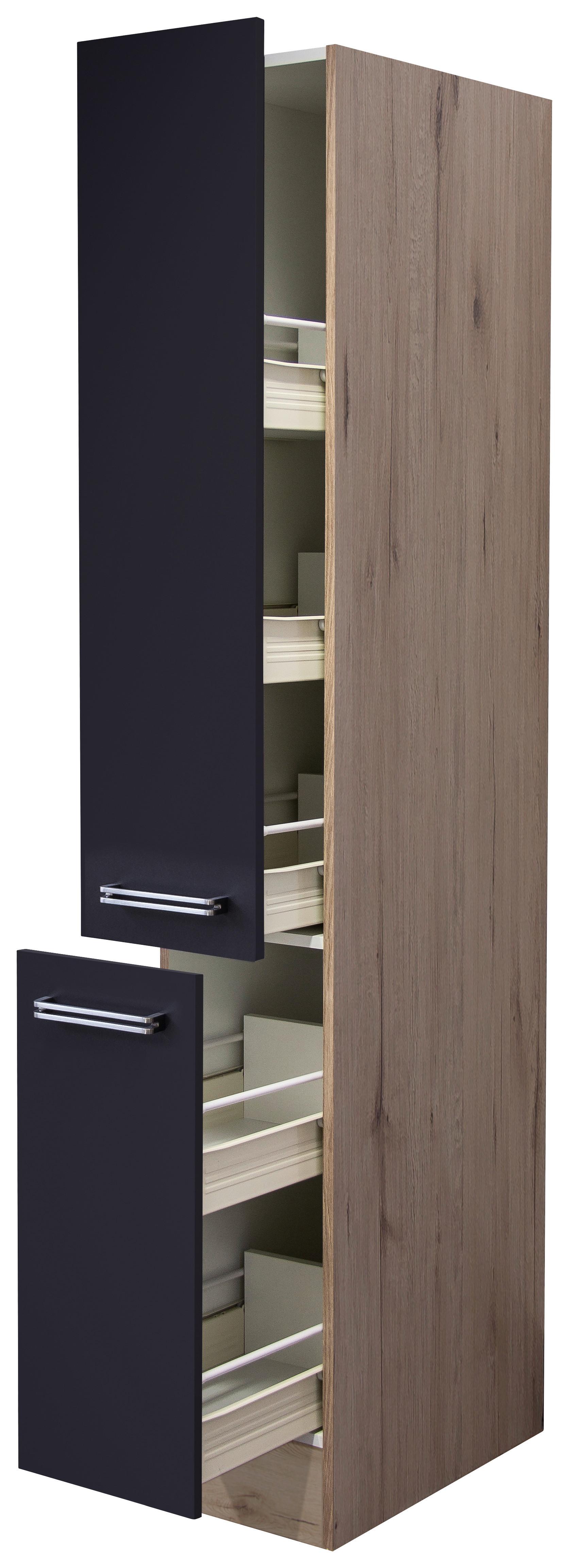 Izvlečna Omara Milano, Antracit, Hrast, Š. 30 - barve nerjavečega jekla/barve hrasta, Moderno, kovina/leseni material (30/200/57cm) - FlexWell