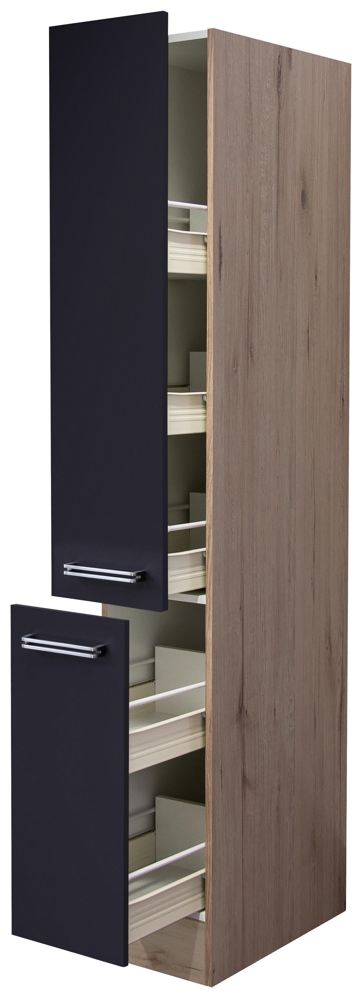 Kihúzható Kamraszekrény Milano - nemesacélszínű/tölgyfa színű, Modern, faalapú anyag/fém (30/200/57cm)