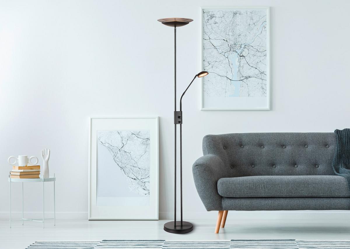 Stoječa Led-svetilka Ganina, S Sijalko - črna, Konvencionalno, kovina/umetna masa (30/178,5cm) - Globo