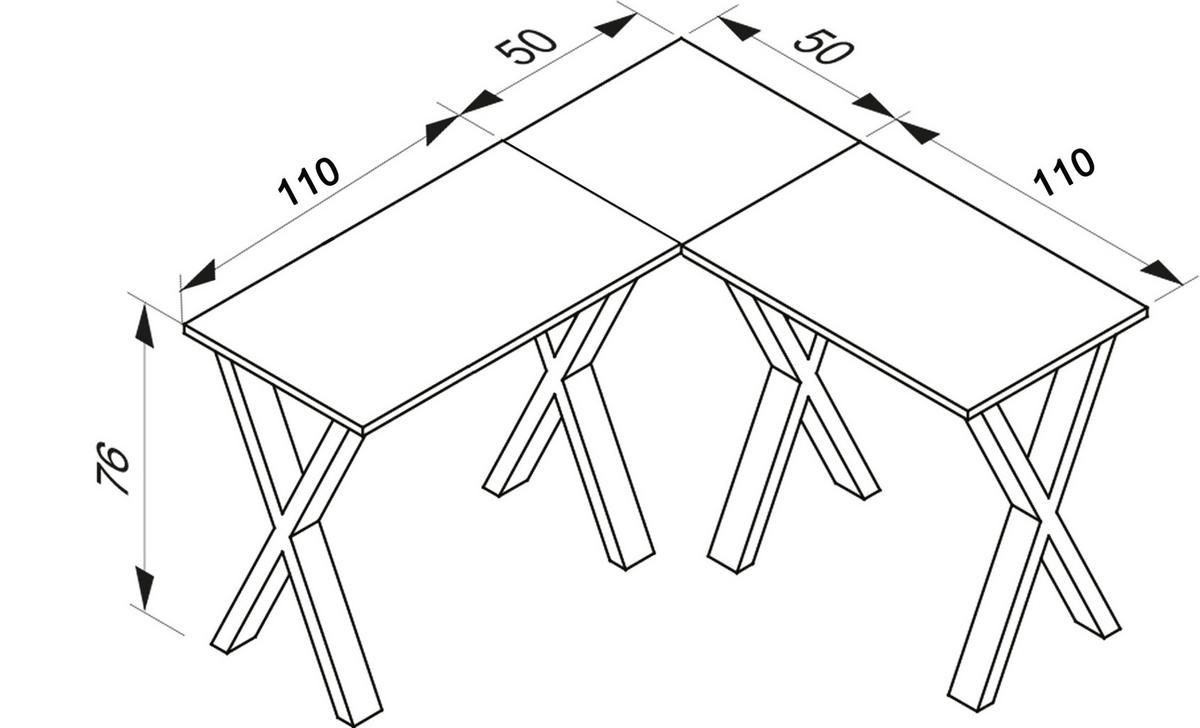 Kotna Pisalna Miza Lona, Barva Hrasta, Črna, 160x160cm - srebrne barve/črna, Moderno, kovina/leseni material (160/160/76cm) - MID.YOU