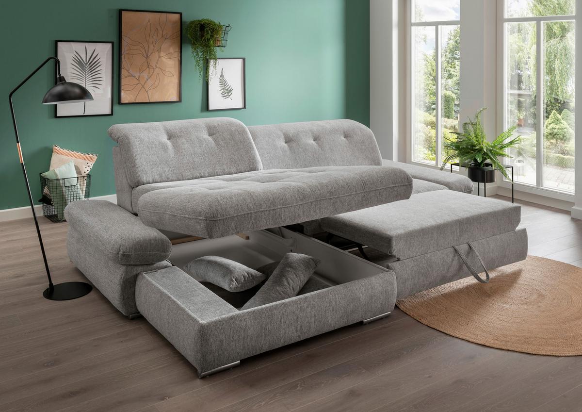 Wohnlandschaft Dalida Silberfarben Chenille - Chromfarben/Silberfarben, Design, Textil/Metall (196/300cm) - Livetastic