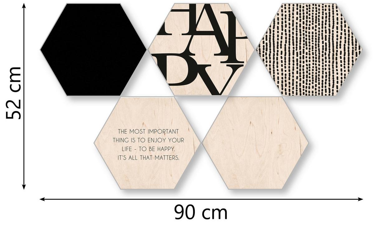 Bild Hexagon, 5er Set - Weiss/Schwarz, Holz (30/25cm) - Modern Living