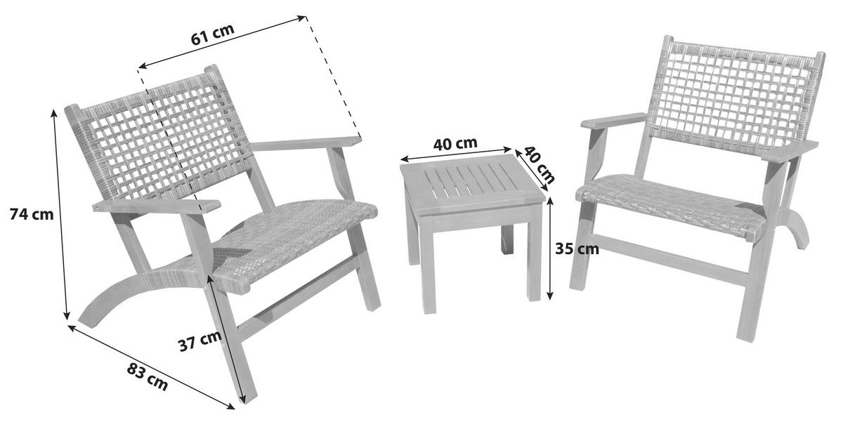 Balkonset 3-tlg. Eukalyptusholz - Dunkelbraun, Basics, Holz - Gardenson