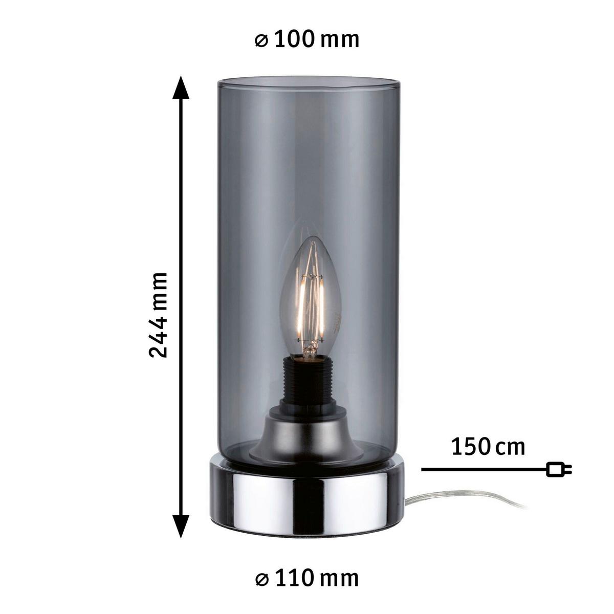 Tischleuchte Pinja in Grau/Chromfarben max. 20 W - Chromfarben/Transparent, Design, Glas/Metall (11/24,4cm) - Paulmann