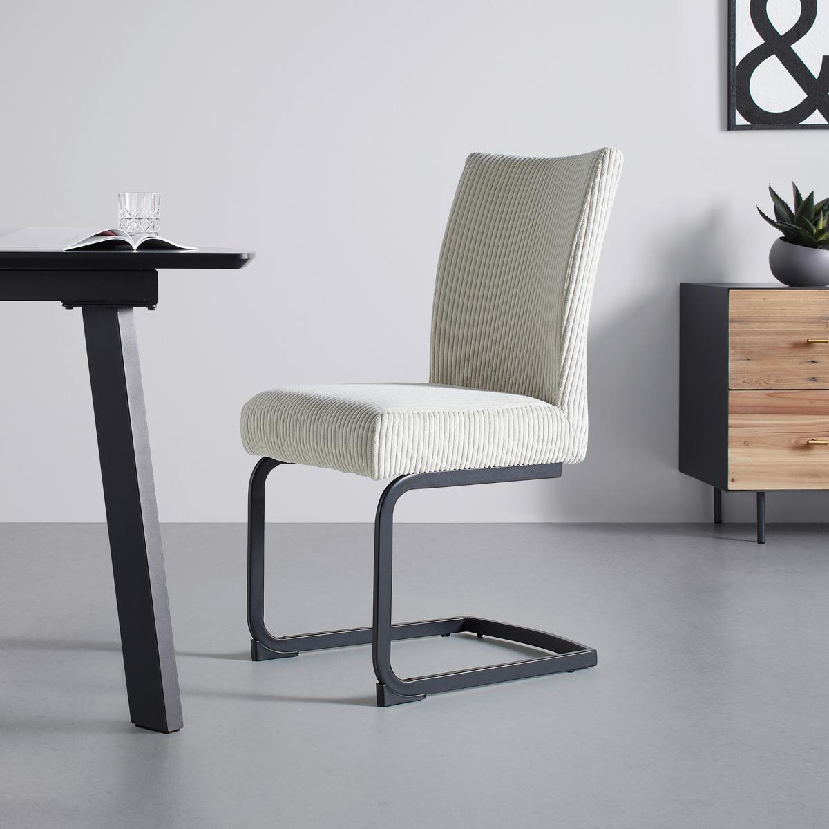 Szánkótalpas Szék Nelia - bézs/fekete, Modern, textil/fa (45/95/60cm) - Bessagi Home