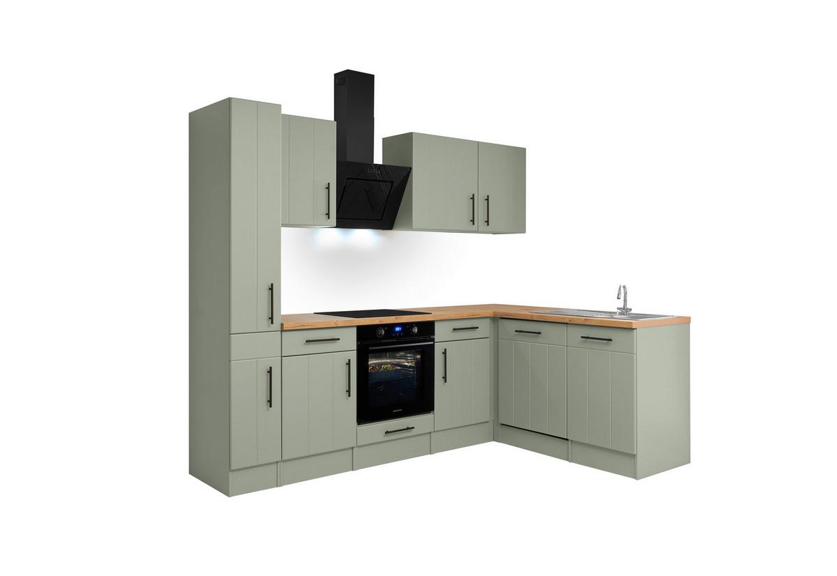 Eckküche Anton m. Geräte ca. 250x172cm Eiche/Schilfgrün - Schilfgrün/Wildeiche, Trend, Holzwerkstoff/Metall (250/172cm) - Respekta