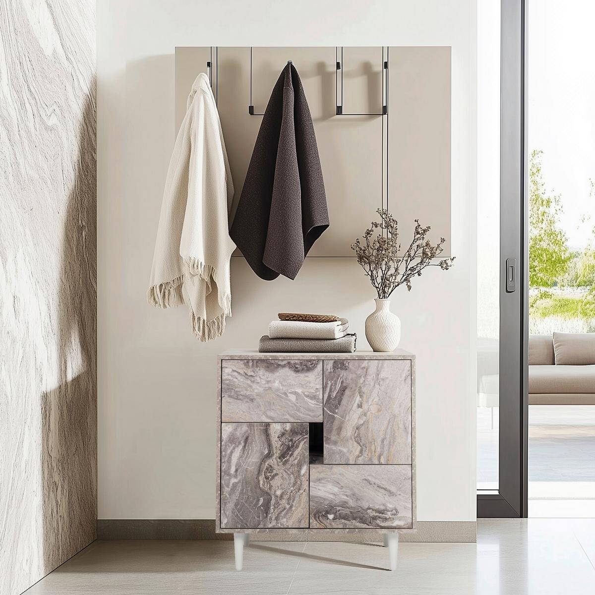 Komoda Lykkja, Rjava, Bela - črna/bela, Moderno, leseni material/les (72/77/39,5cm) - MID.YOU