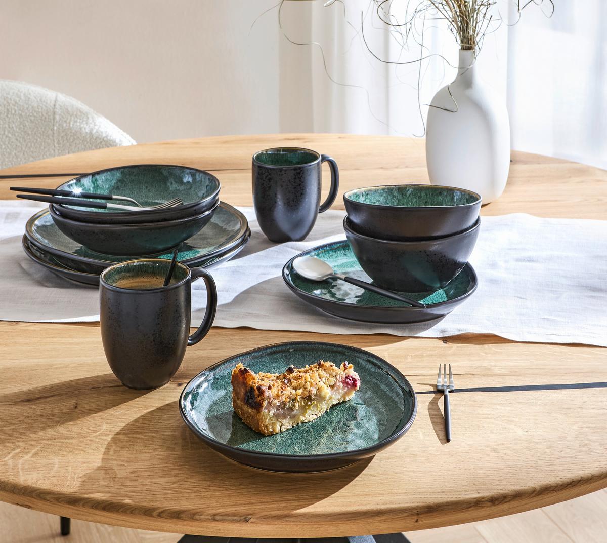 SERWIS OBIADOWO-ŚNIADANIOWY SØREN GREEN - zielony, Trend, ceramika - Novel