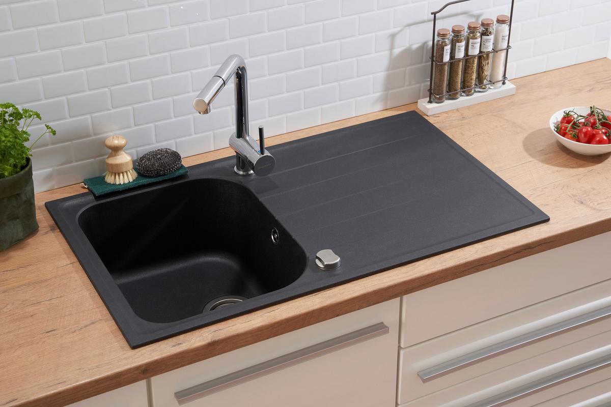 Granitspüle Orlando ca. 86x20,9x50 cm Schwarz - Schwarz, Trend, Stein (86/20,9/50cm) - Respekta