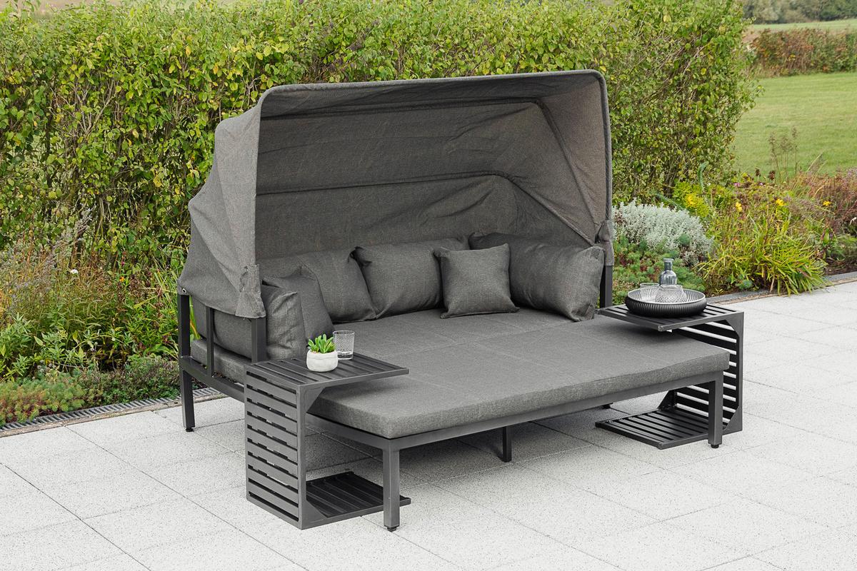 Loungegarnitur 4-tlg. Argos Metall/Textil mit Kissen - Graphitfarben/Grau, KONVENTIONELL, Textil/Metall (175/148/80cm) - Gardenson