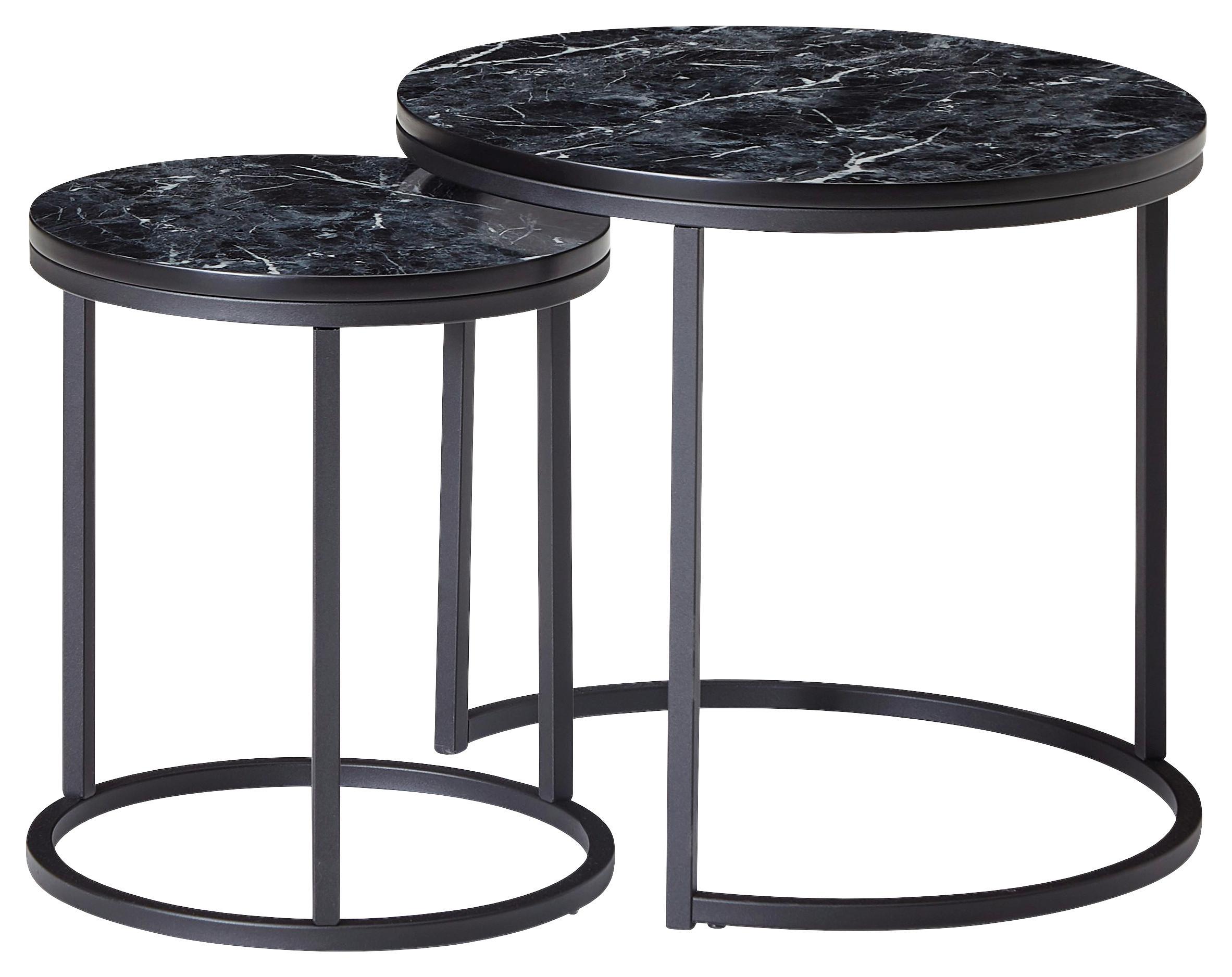 Beistelltisch rund 2er-Set Marmoroptik Schwarz - Schwarz, KONVENTIONELL, Holzwerkstoff/Metall (50/50/45cm) - MID.YOU