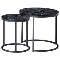 Beistelltisch rund 2er-Set Marmoroptik Schwarz - Schwarz, KONVENTIONELL, Holzwerkstoff/Metall (50/50/45cm) - MID.YOU