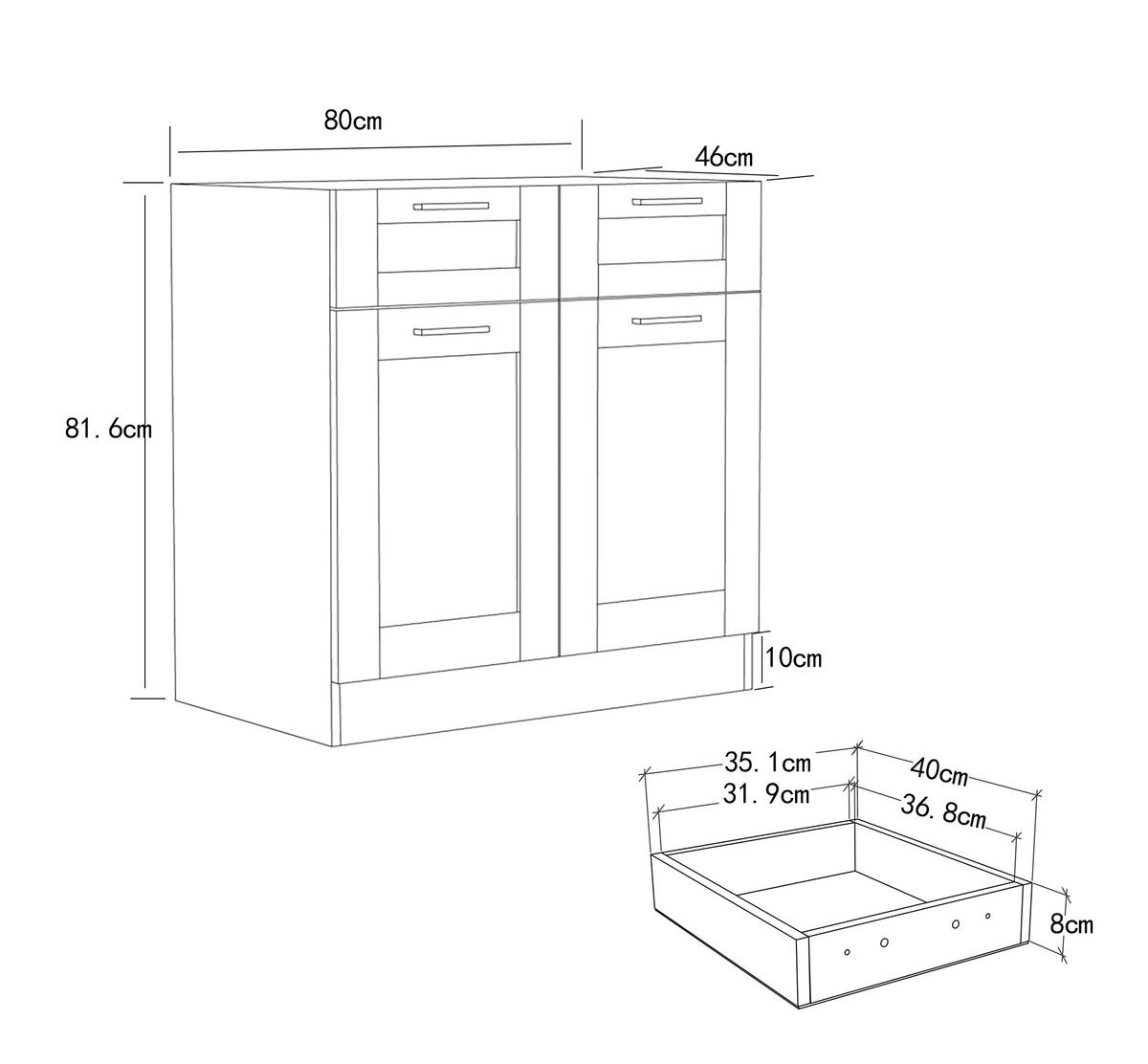 KÜCHENUNTERSCHRANK COLURA - Weiss/Silberfarben, Trend, Holzwerkstoff/Kunststoff (80/82/46cm) - MID.YOU
