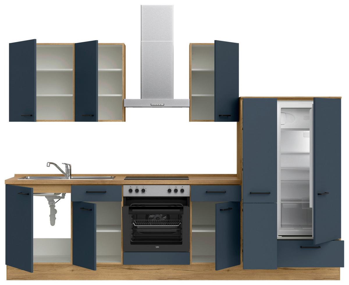 Küchenblock Easytouch Low m. Geräten Dunkelblau - Eichefarben/Schwarz, MODERN, Holzwerkstoff/Metall (300cm) - Nobilia