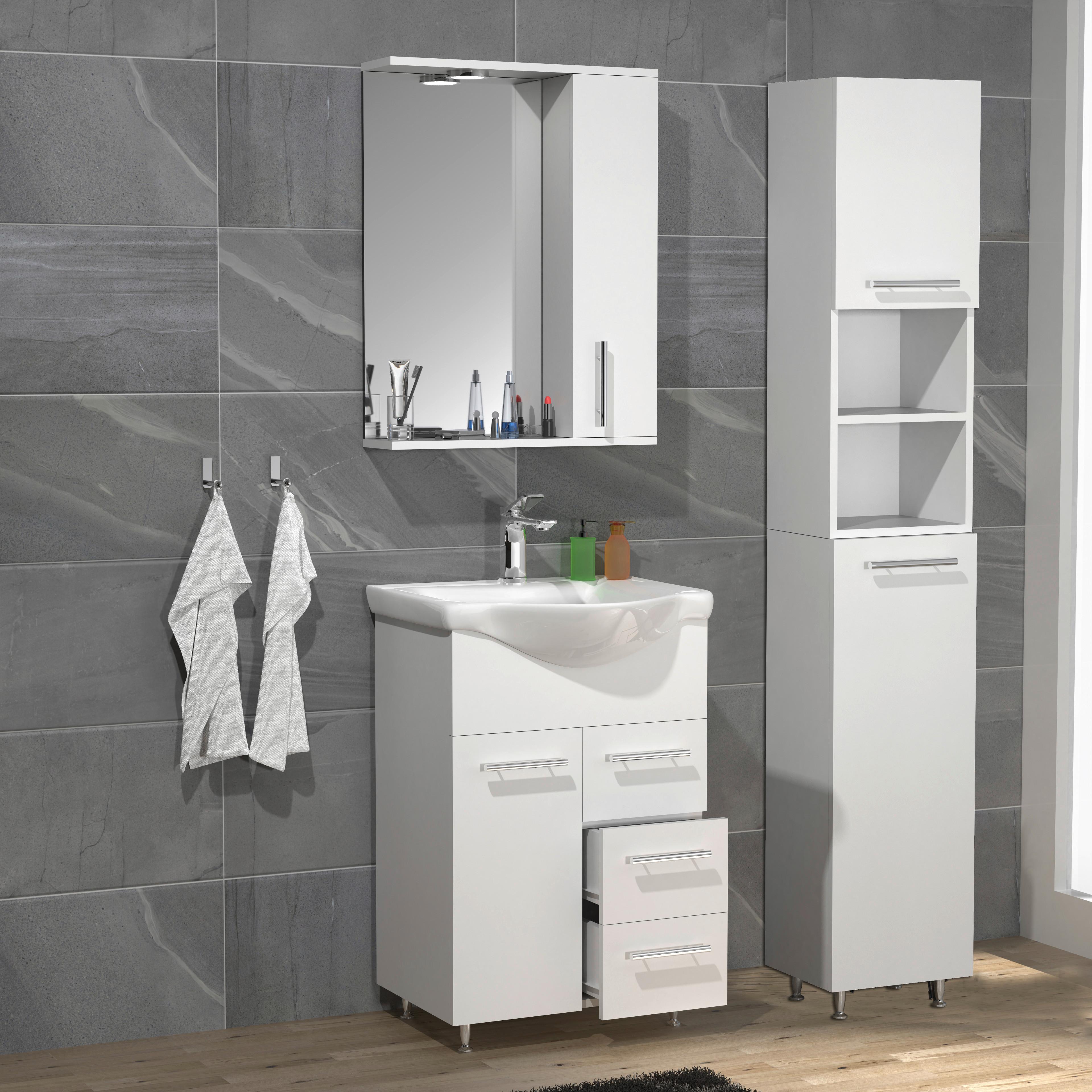 Kopalnica Lisalo L, Bela - srebrne barve/bela, Moderno, umetna masa/steklo (85cm) - MID.YOU