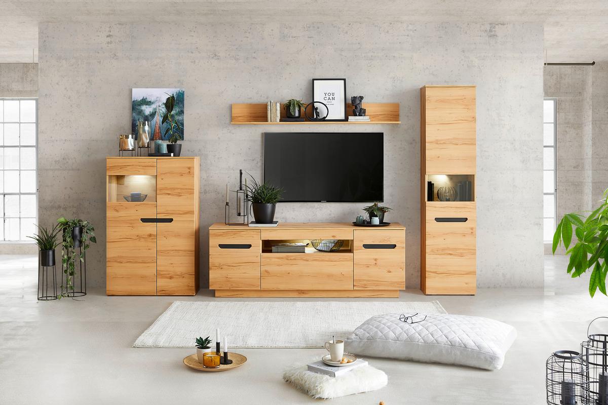 Vitrină ALANA - Modern, sticlă/material pe bază de lemn (46,9/195,4/33cm) - Modern Living