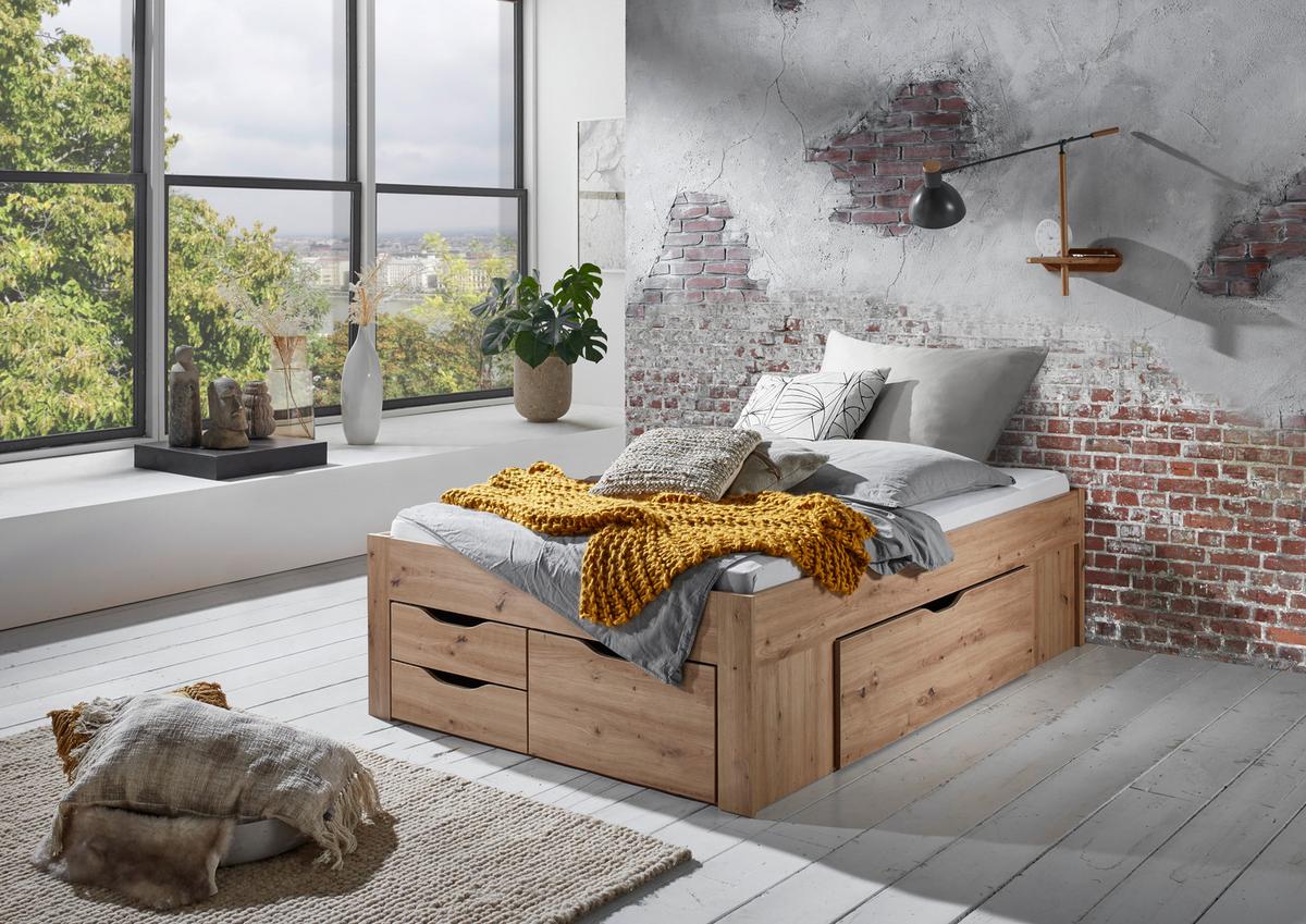 Staumraumbett Noah in Eiche Artisan ca. 140x200cm - Eiche Artisan, Konventionell, Holzwerkstoff (140/200cm) - Mömax