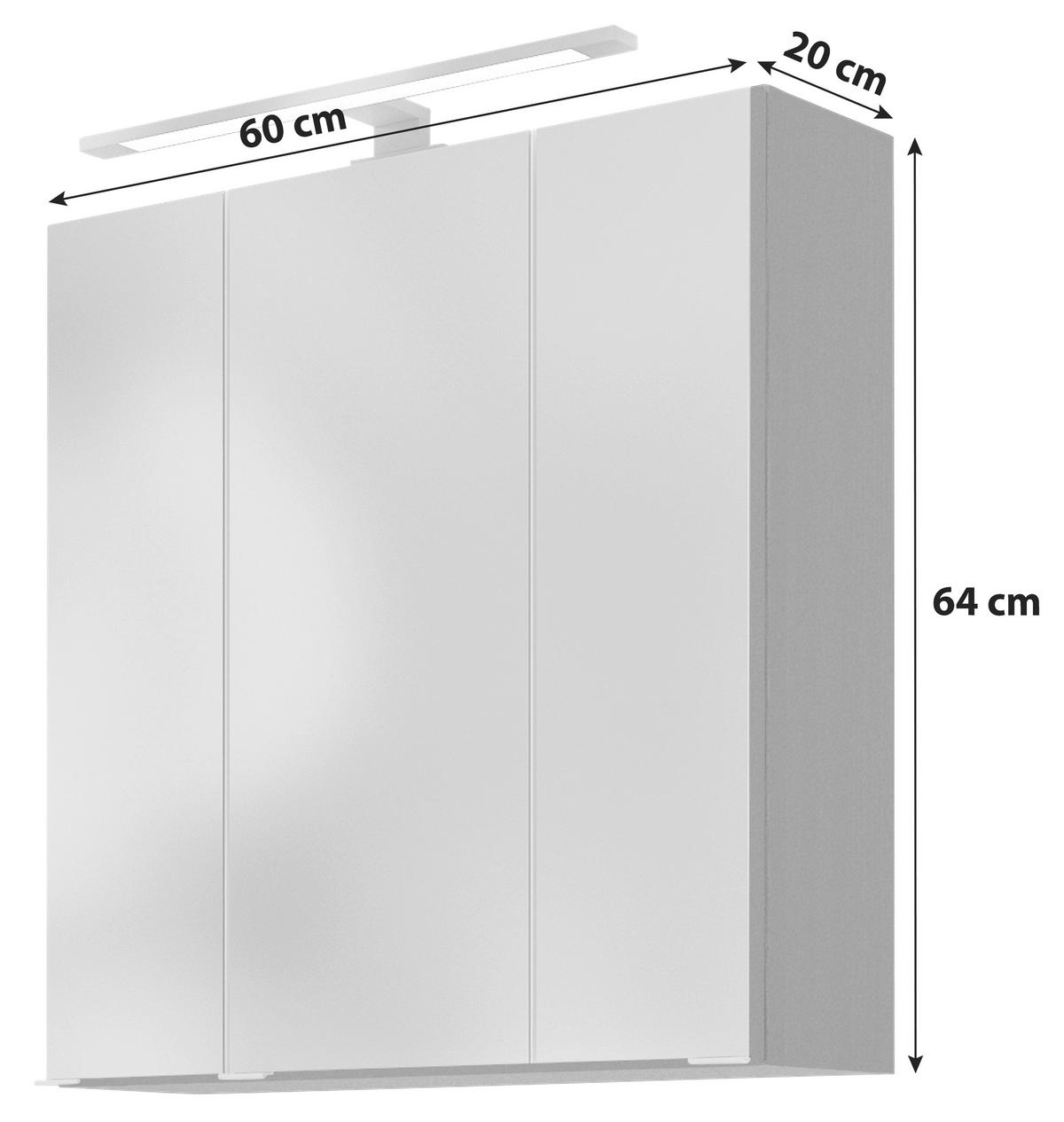 Spiegelschrank Arezzo mit LED 3-türig ca. 60x64 cm Grau - Alufarben, Basics, Glas/Holzwerkstoff (60/64/20cm) - Held