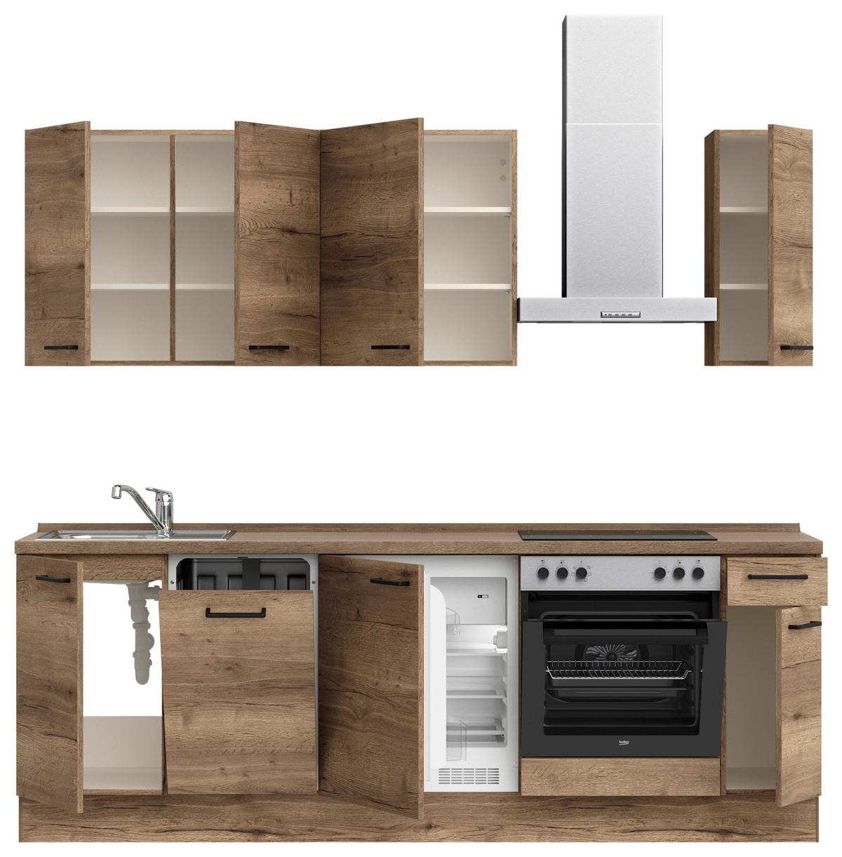 Küchenblock Structura Low m. Geräten Eiche dunkel - Eiche dunkel/Eichefarben, MODERN, Holzwerkstoff/Metall (240cm) - Nobilia