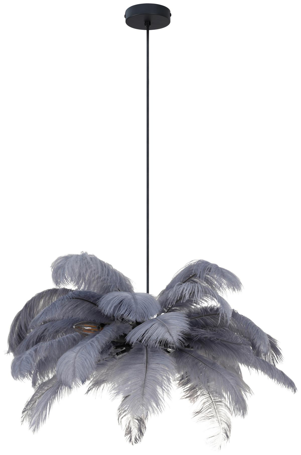 Hängeleuchte Fedi Grau/Schwarz max. 3 Watt - Schwarz/Grau, MODERN, Textil/Metall (55/120cm)