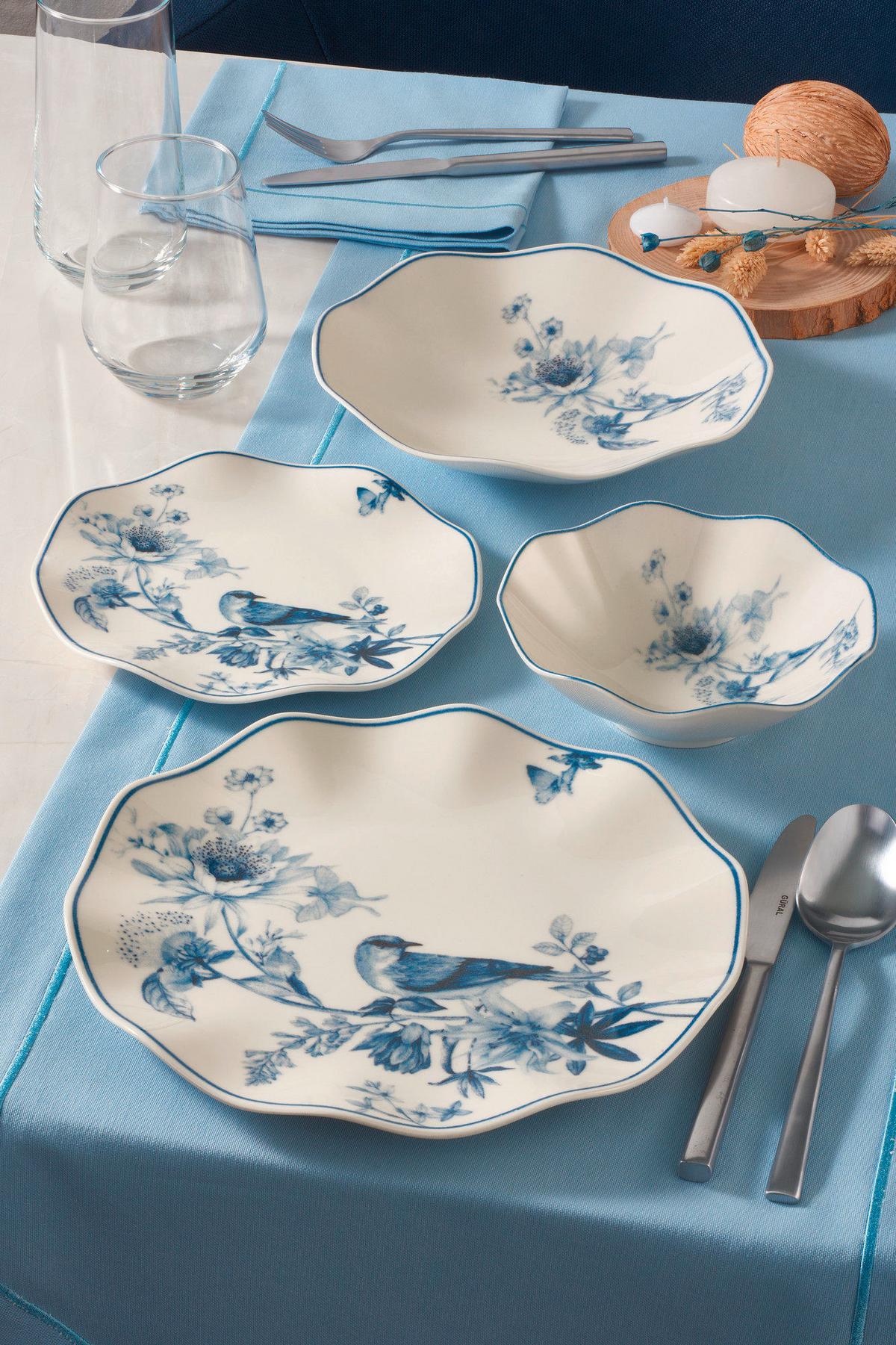 SERWIS OBIADOWO-ŚNIADANIOWY GBSNES24Y4E1891 - niebieski/biały, Basics, ceramika (25cm) - P & B