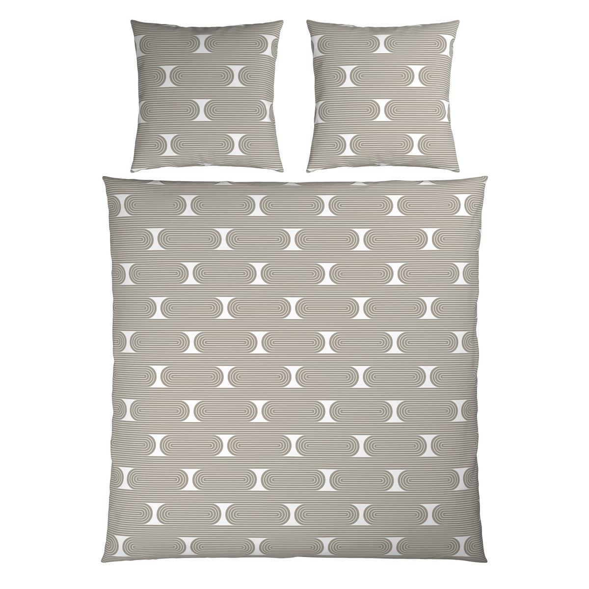 Bettwäsche Retro XXL Weiß/Graubraun ca. 200x200cm - Graubraun/Weiß, MODERN, Textil (200/200cm) - Mömax