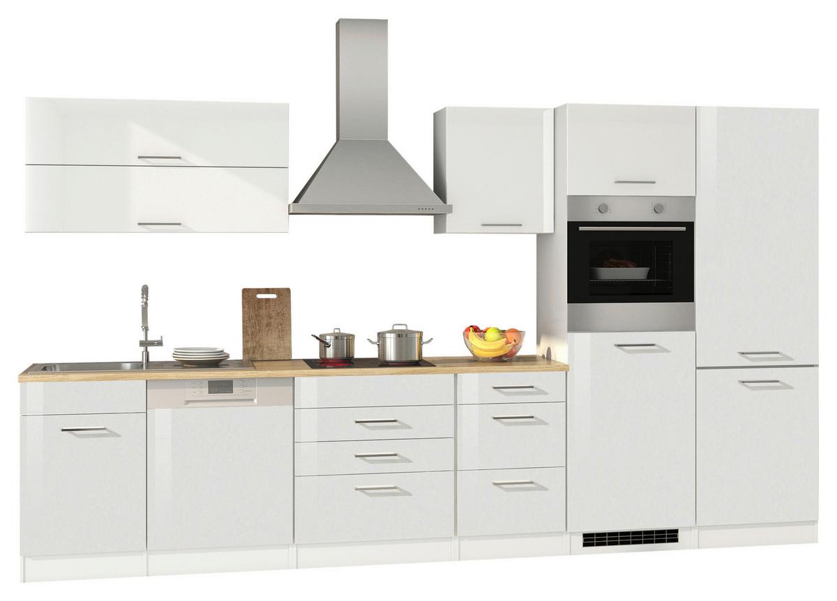 Küchenblock Mailand m. Geräten Weiß Hochglanz - Weiß Hochglanz/Silberfarben, MODERN, Holzwerkstoff/Metall (360cm) - Held