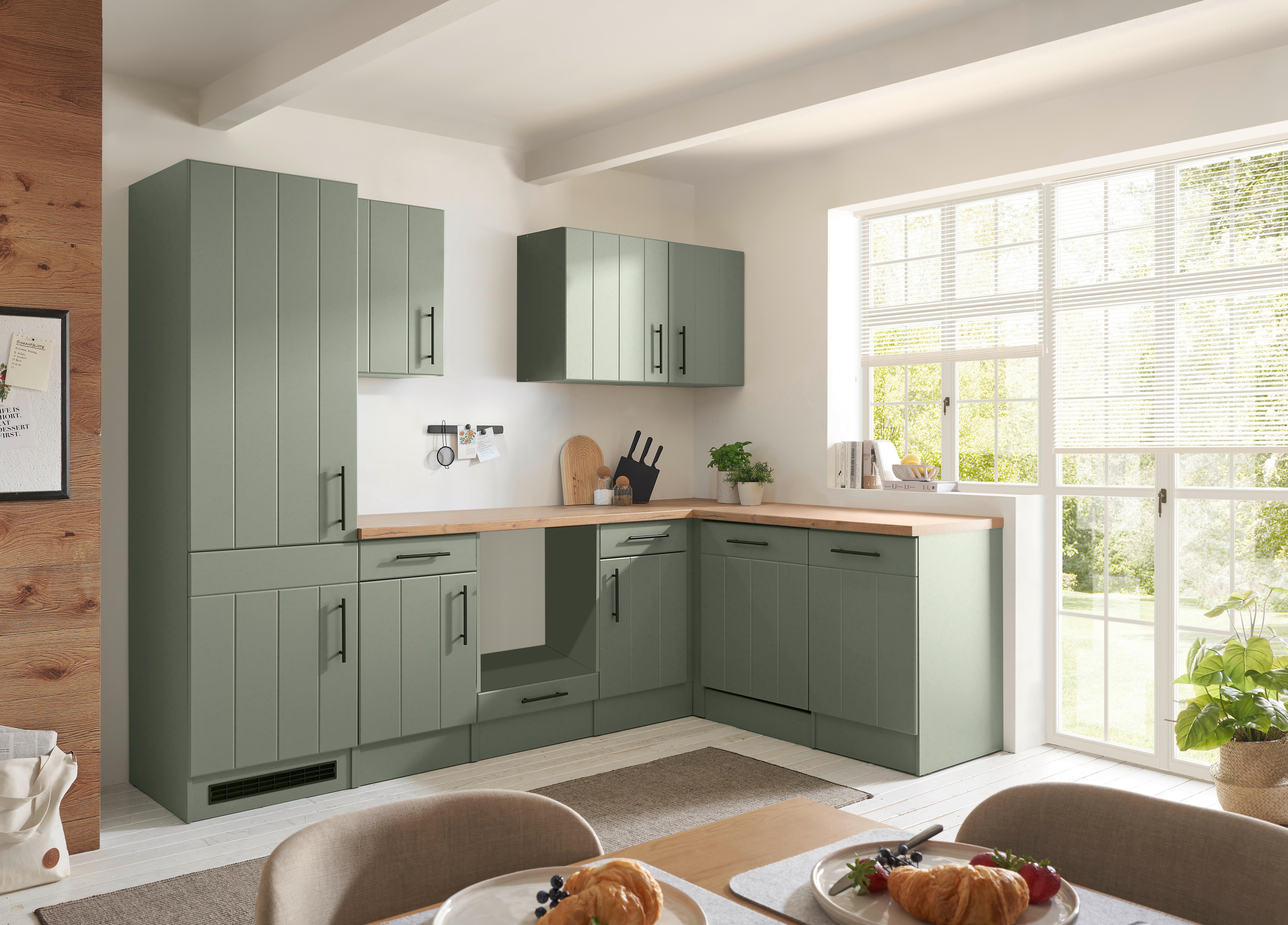 Küchenleerblock Anton o. Geräte Wildeiche/Schilfgrün - Schilfgrün/Wildeiche, Trend, Holzwerkstoff/Metall (280cm) - Respekta