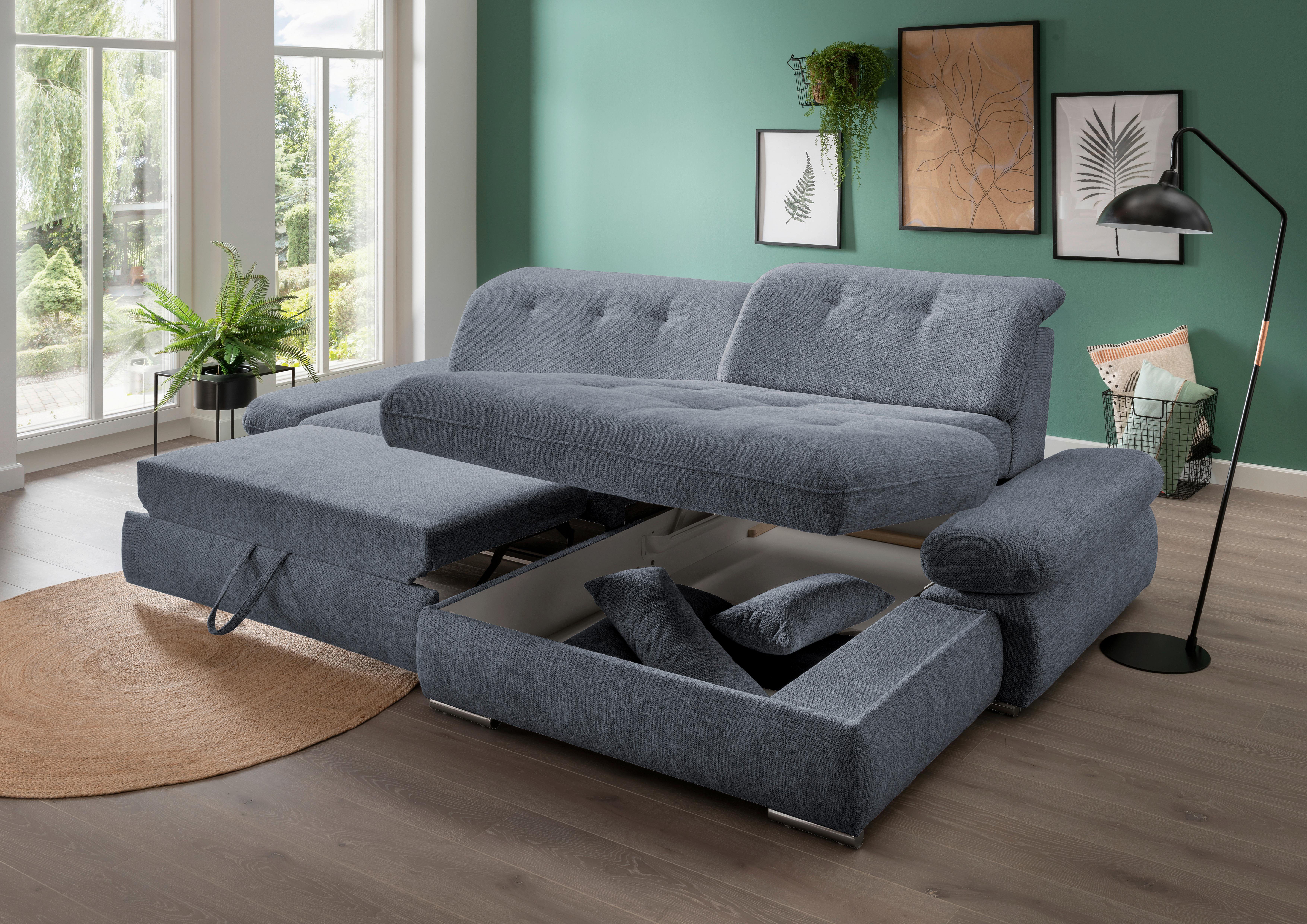 Wohnlandschaft Dalida Hellblau Chenille - Chromfarben/Hellblau, Design, Textil/Metall (300/196cm) - Livetastic