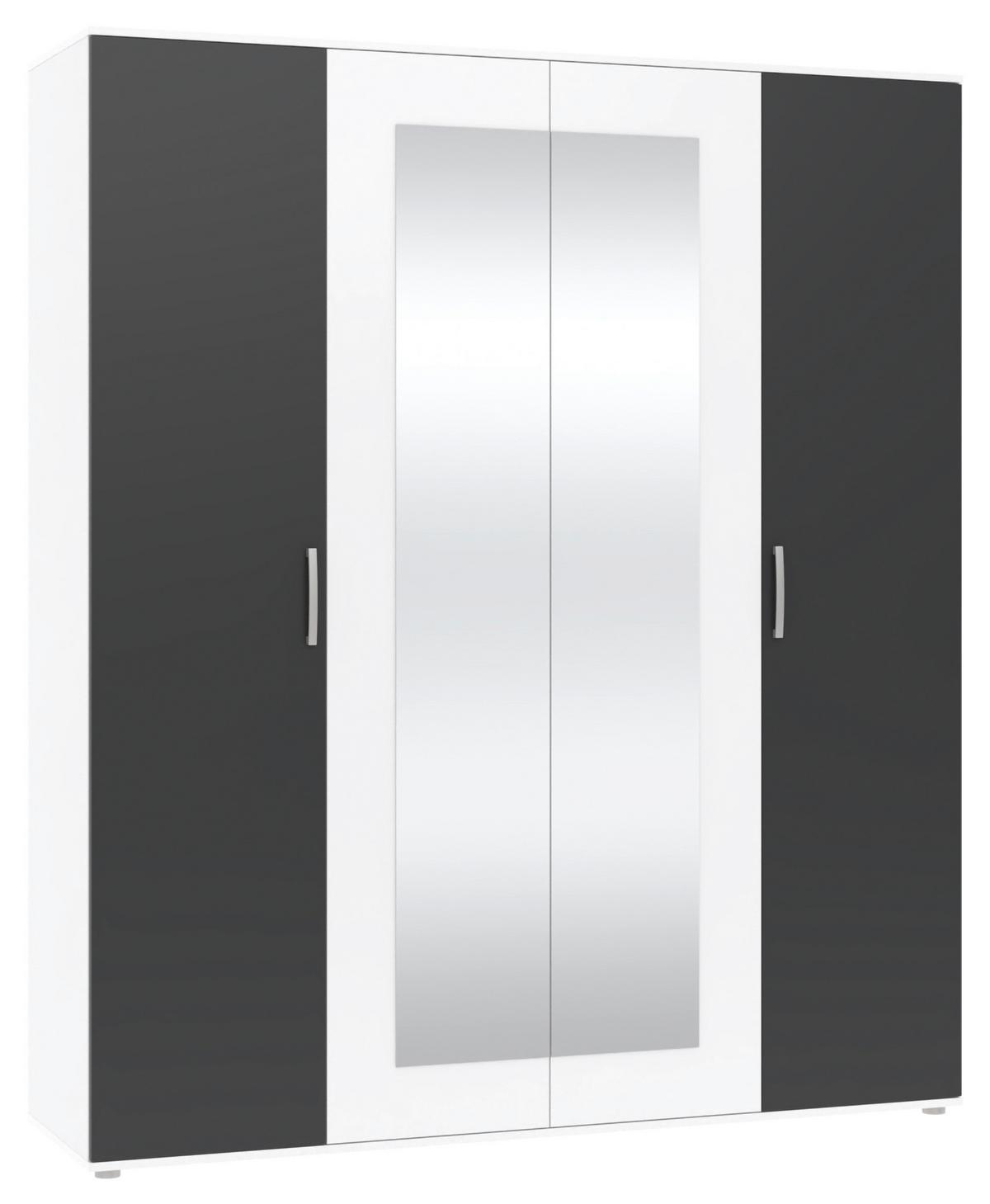 Drehtürenschrank Jan Anthrazit/Weiß - Chromfarben/Anthrazit, KONVENTIONELL, Glas/Holzwerkstoff (180/210/52cm) - Mömax