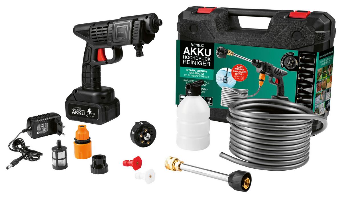 Akku-Hochdruckreiniger 21V EASYmaxx - Schwarz, Basics, Kunststoff/Metall (42/23/7cm) - EASYMAXX