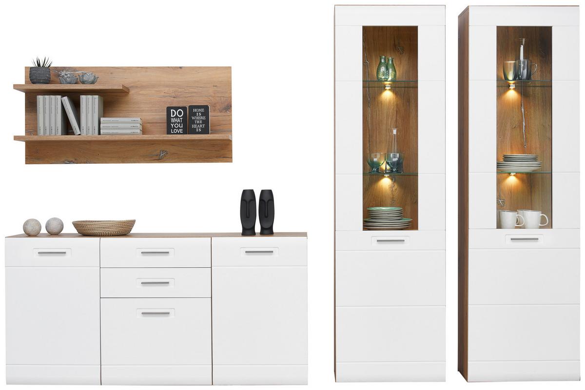 Komoda Auris - bijela/boje hrasta, Moderno, drvni materijal/plastika (163,2/81,3/43,1cm) - Modern Living