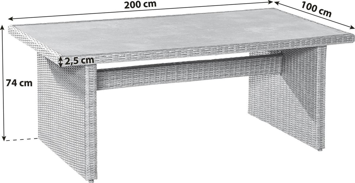 Gartentisch Metall/Kunststoff/ Glas L: 200 cm - Schieferfarben/Beige, KONVENTIONELL, Glas/Kunststoff (200/100/74cm) - Gardenson