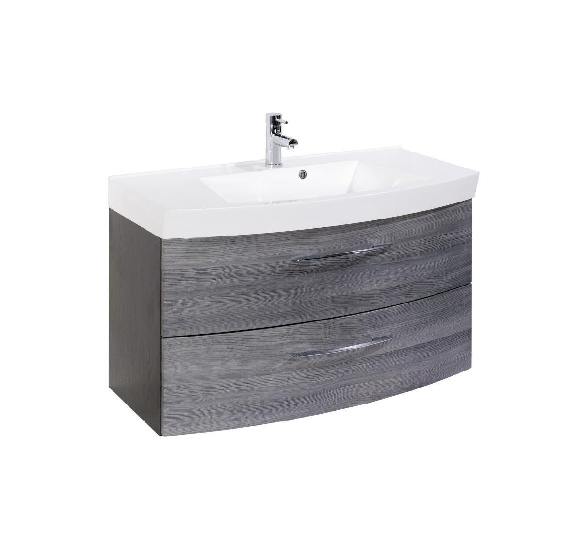 Waschtischkombi Florida in Graphitfarben - Weiß, MODERN, Holzwerkstoff/Metall (100/54/47cm) - Premium Living
