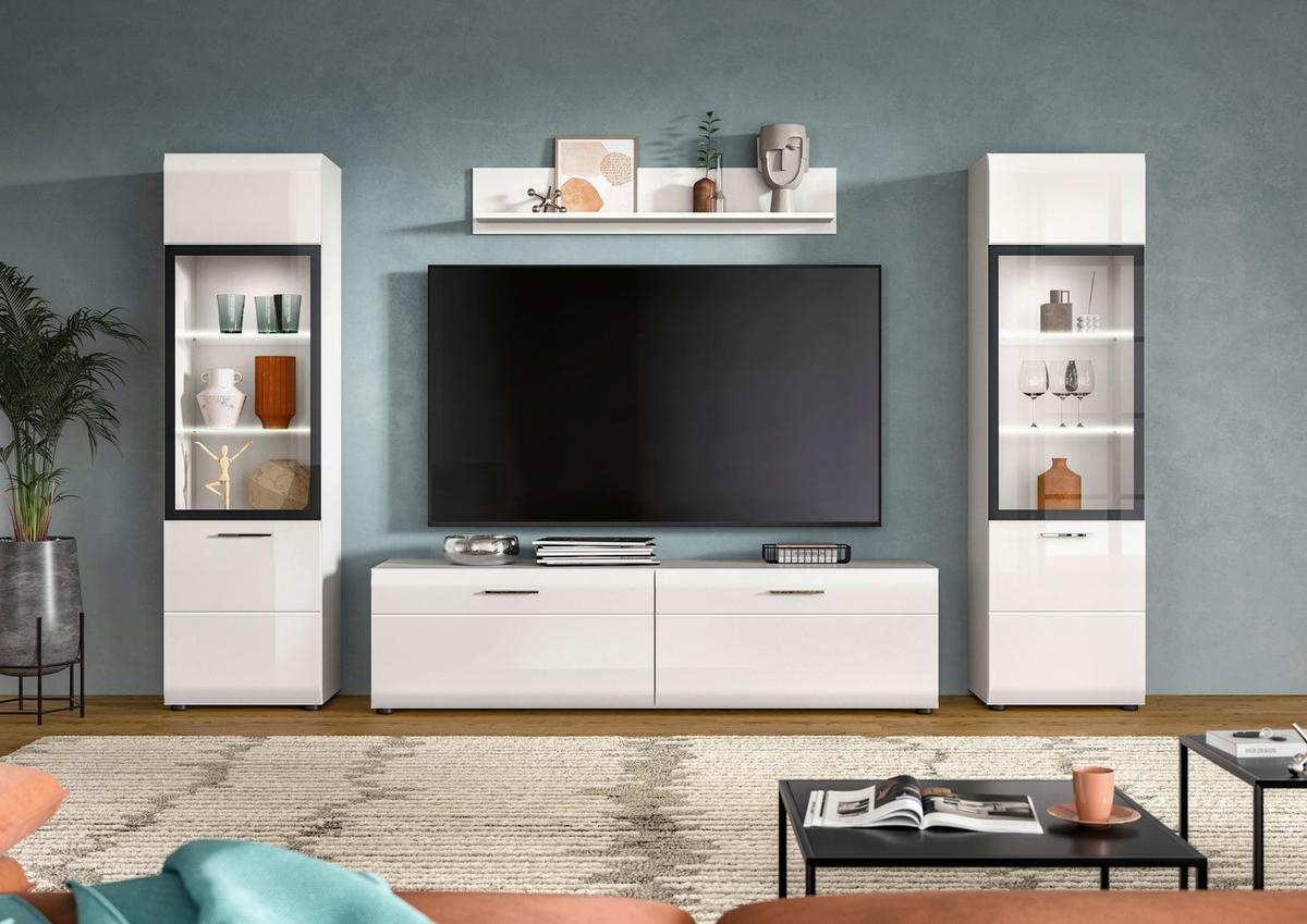 Dnevni Regal Ice, Bela Visok Sijaj, 4-Delni - srebrne barve/črna, Design, umetna masa/steklo (280/160/41cm) - Livetastic