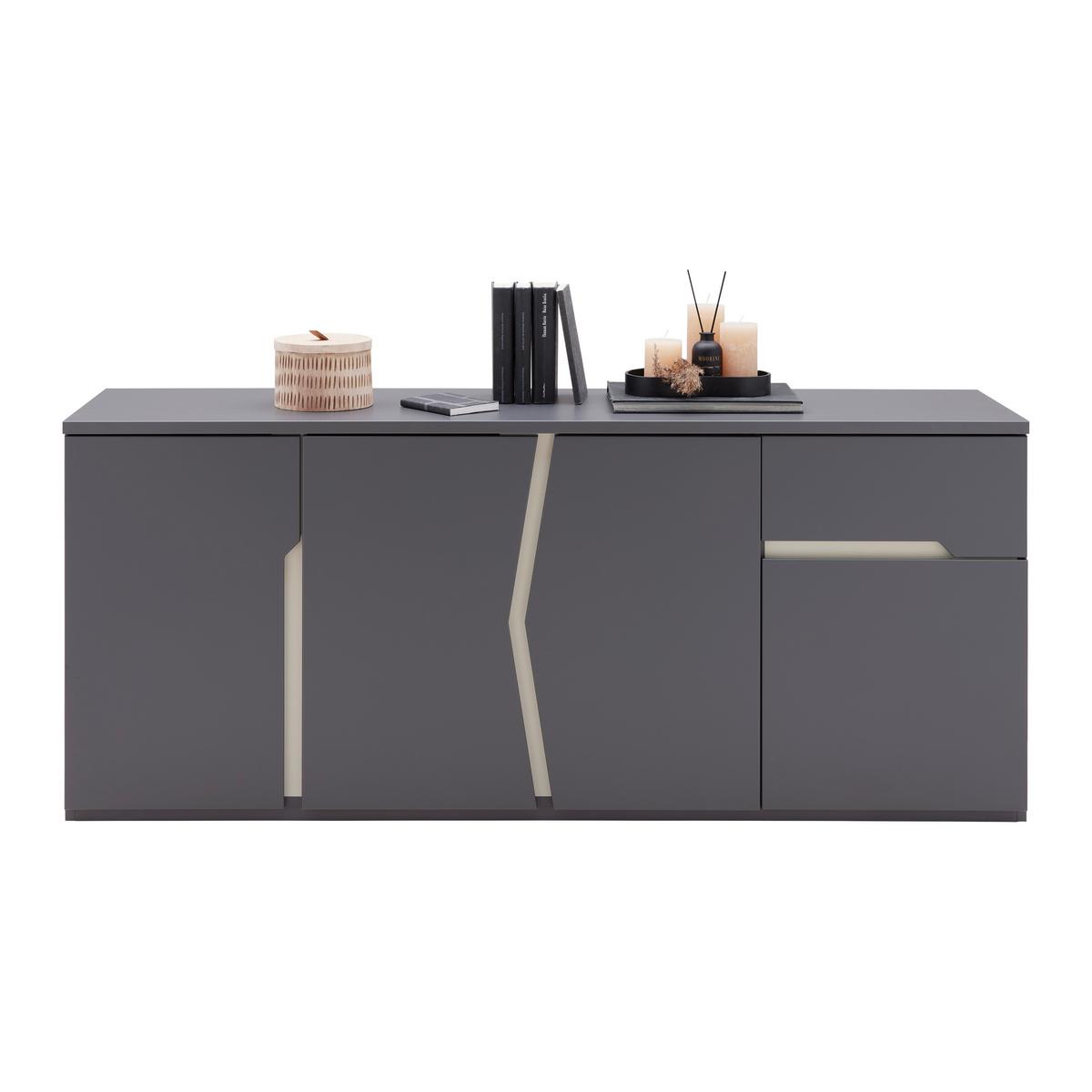 lowboard in Grau/Graphitfarben - couleur graphite/gris, Modern, matière synthétique/matériau de bois (164/69/42cm) - Premium Living