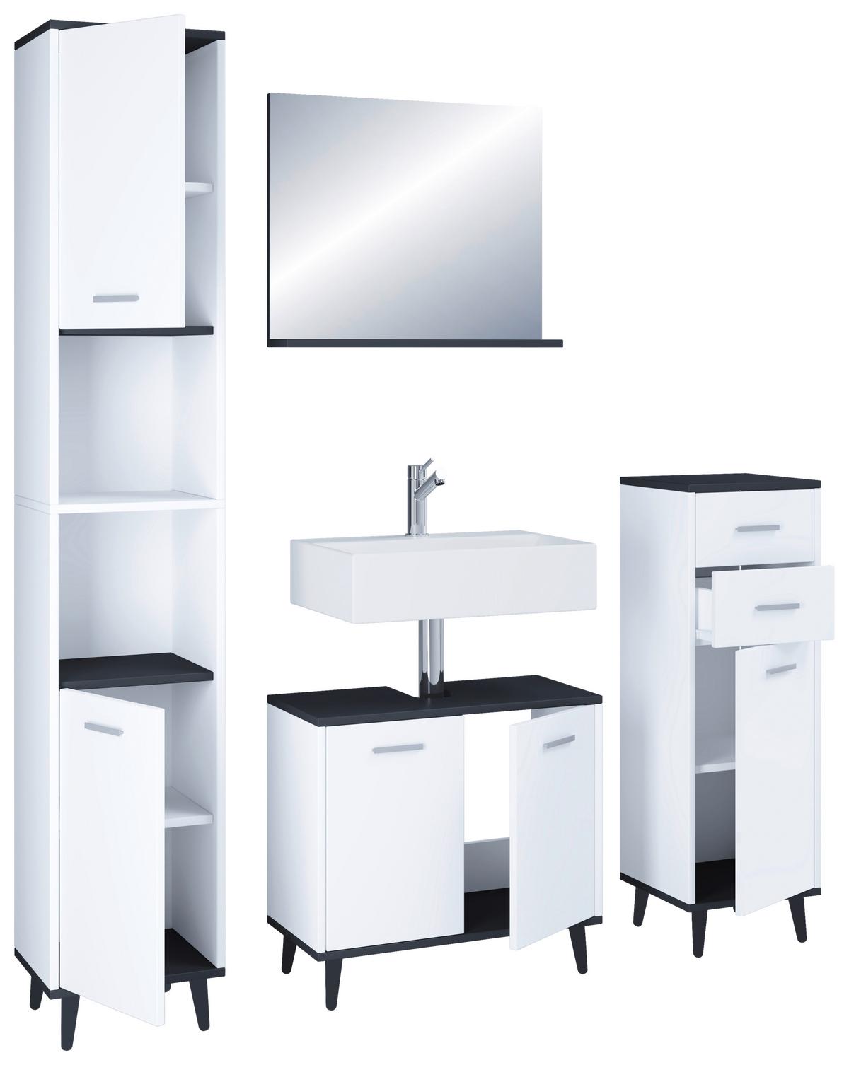 Badmöbel-Set 4-tlg. Landos ca. 124 cm Anthrazit/Weiß - Anthrazit/Weiß, MODERN, Holzwerkstoff (124cm) - MID.YOU