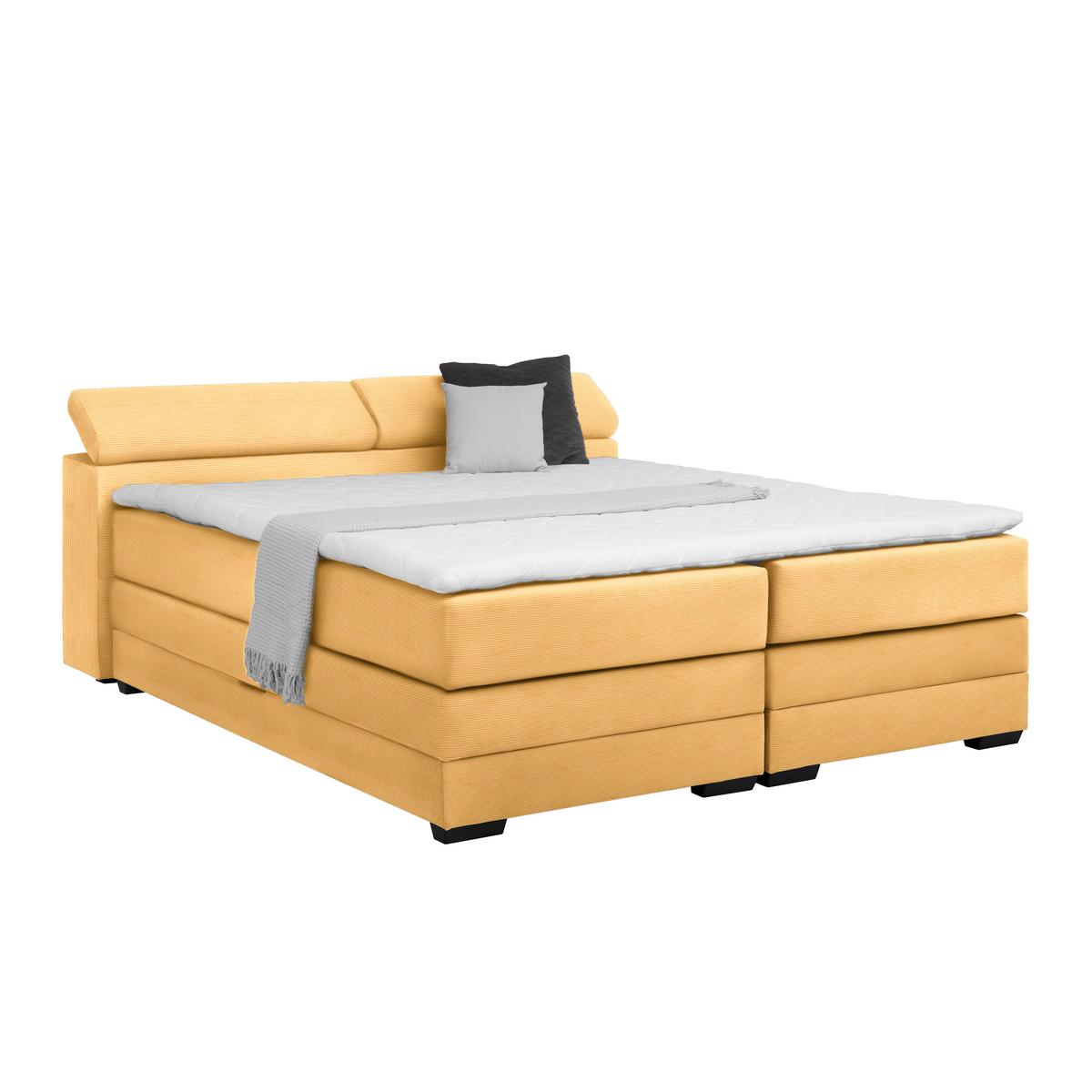 Boxspringbett Sevilla Senfgelb ca. 180x200cm - Senfgelb/Schwarz, KONVENTIONELL, Holz/Kunststoff (180/200cm) - Premium Living