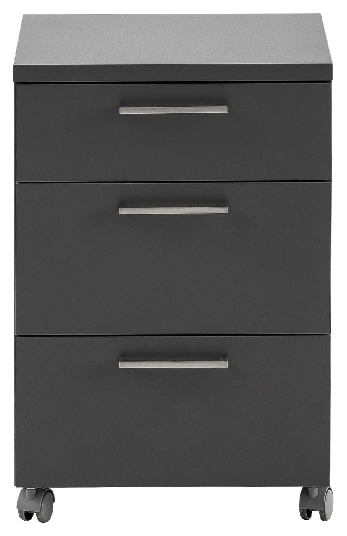 Rollcontainer "Serie 1500" , schwarz - Anthrazit/Nickelfarben, KONVENTIONELL, Holzwerkstoff/Metall (41,2/60,1/49,6cm) - MID.YOU