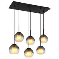 HÄNGELEUCHTE 15749-6H BARRY - Klar/Schwarz, Basics, Glas/Textil (90/38/120cm) - Globo