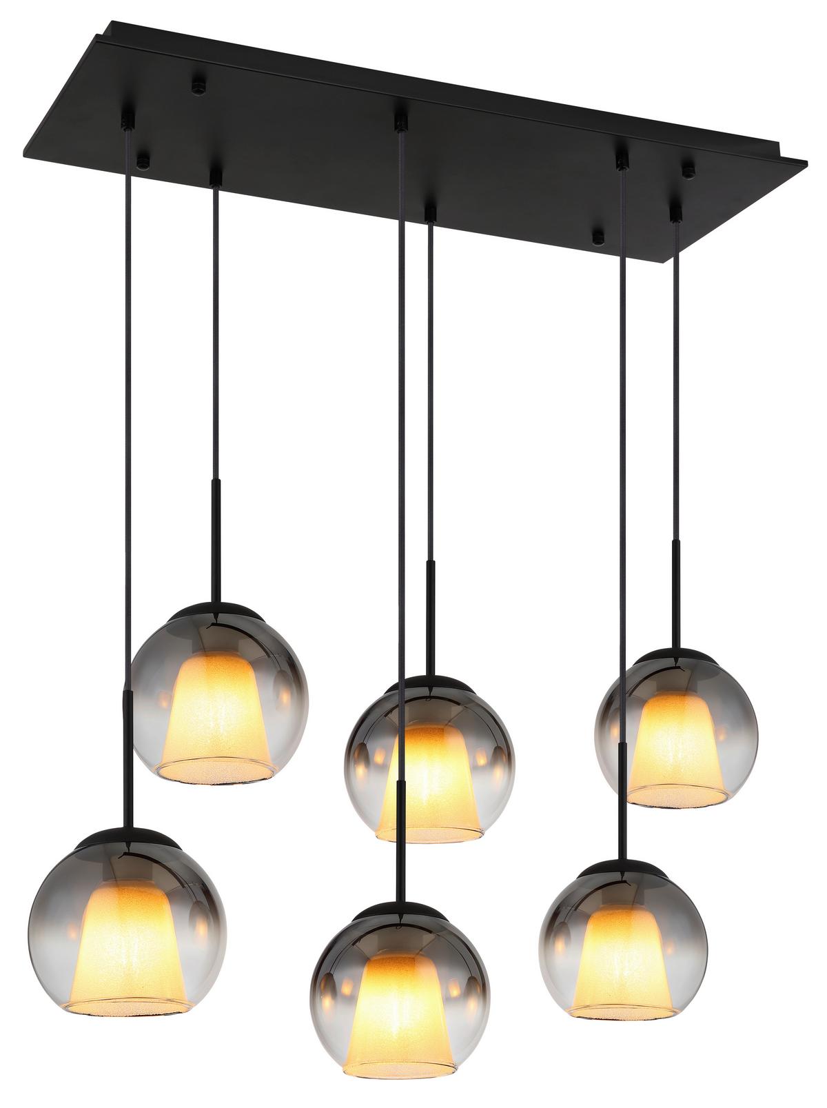 HÄNGELEUCHTE 15749-6H BARRY - Klar/Schwarz, Basics, Glas/Textil (90/38/120cm) - Globo