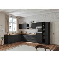 Eckküche Meran mit Geräten ca. 240x360 cm Grau/Eiche - Eiche Wotan/Schwarz, LIFESTYLE, Holzwerkstoff/Metall (240/360cm) - Held