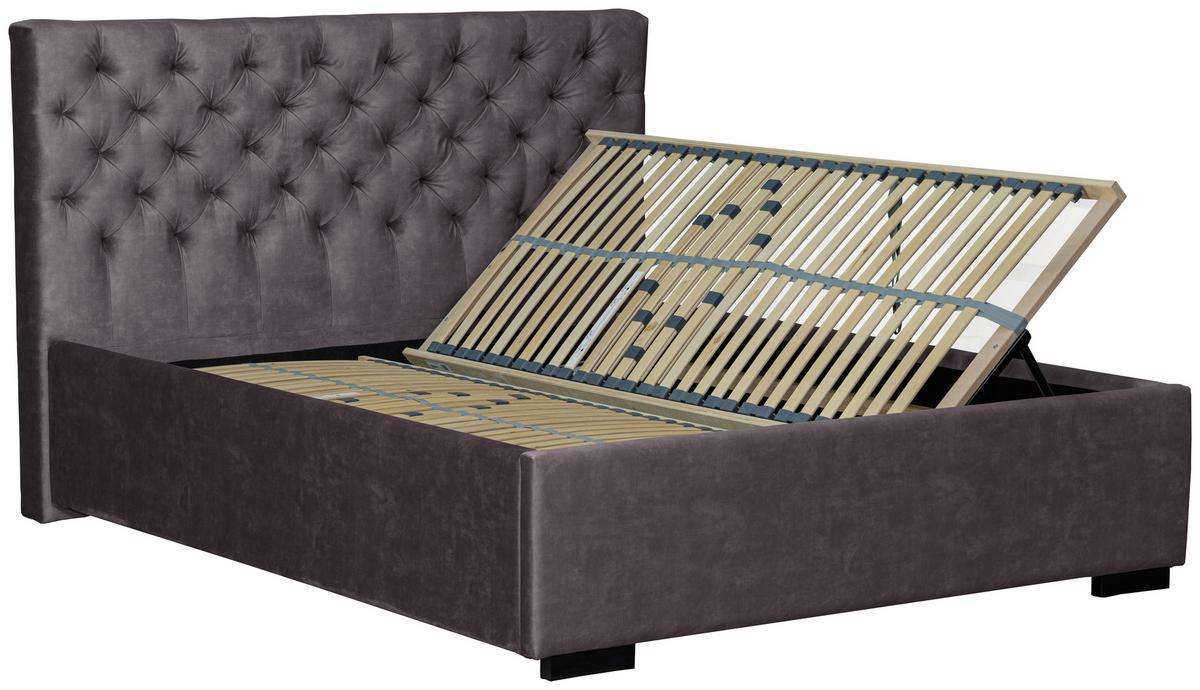 Oblazinjena Postelja Miami Storage, 180x200, Antracit - črna/antracit, Design, tekstil/les (180/200cm) - Modern Living