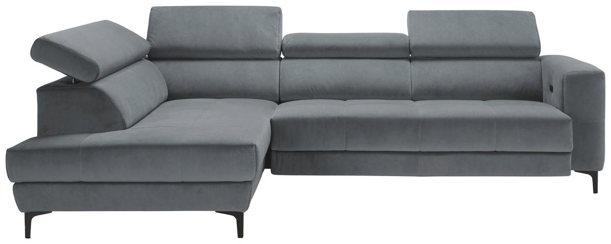 Ecksofa Emma links Blaugrau - Blaugrau/Schwarz, MODERN, Textil (210/301cm) - Premium Living