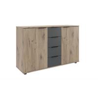 Kommode Bergamo Graphit/Eichefarben - Eichefarben/Schwarz, KONVENTIONELL, Holzwerkstoff/Metall (130/83/41cm) - Based