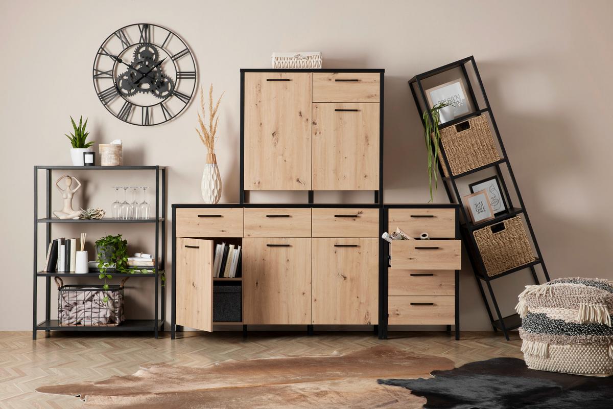 Kommode in Schwarz/Eichefarben - Eichefarben/Schwarz, Lifestyle, Holzwerkstoff/Kunststoff (50,5/89,5/40,2cm) - Mömax
