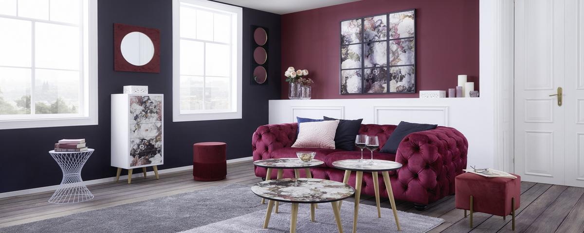 Dreisitzer-Sofa in Pink mit Sitzkissen - Pink/Schwarz, Modern, Holz/Textil (252/72/103cm) - Premium Living